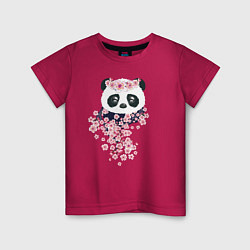 Футболка хлопковая детская Панда в сакуре, цвет: маджента