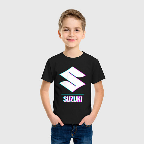 Детская футболка Значок Suzuki в стиле glitch / Черный – фото 3