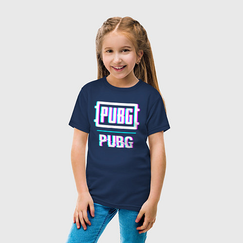 Детская футболка PUBG в стиле glitch и баги графики / Тёмно-синий – фото 4