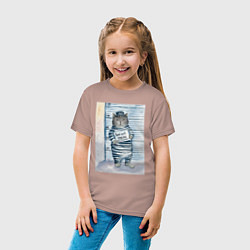 Футболка хлопковая детская Акварельный рисунок плохой кот, цвет: пыльно-розовый — фото 2