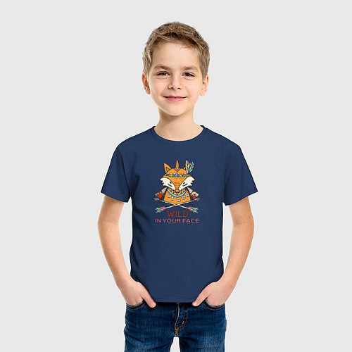 Детская футболка Дикие Лисички / Тёмно-синий – фото 3