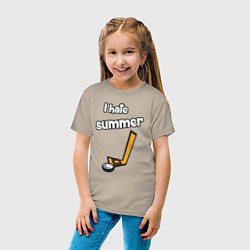 Футболка хлопковая детская Я ненавижу лето - хоккеист, цвет: миндальный — фото 2