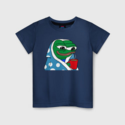 Футболка хлопковая детская Frog Pepe мем, цвет: тёмно-синий