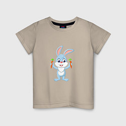 Футболка хлопковая детская Кролик с морковками, цвет: миндальный
