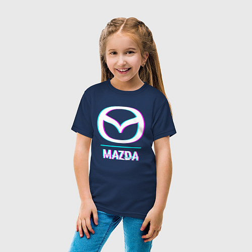 Детская футболка Значок Mazda в стиле glitch / Тёмно-синий – фото 4