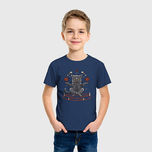 Детская футболка Кот в пентограмме / Тёмно-синий – фото 3