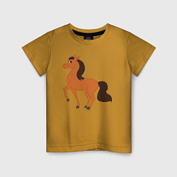 Футболка хлопковая детская Конь, цвет: горчичный
