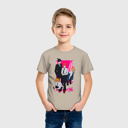 Детская футболка Команда Макимы - Человек бензопила / Миндальный – фото 3
