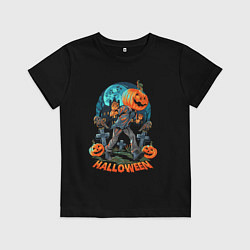 Футболка хлопковая детская Halloween Pumpkin, цвет: черный