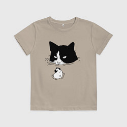 Детская футболка Кот сидит в воде и сторожит утёнка
