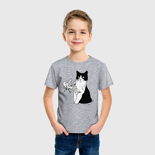 Детская футболка Кот, сидя в воде, караулит золотую рыбку / Меланж – фото 3