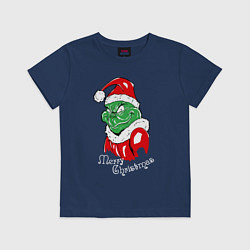 Футболка хлопковая детская Merry Christmas, Santa Claus Grinch, цвет: тёмно-синий