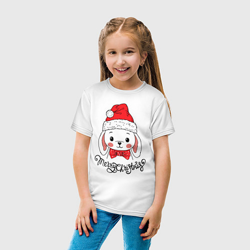 Детская футболка Merry Christmas, cute rabbit in Santa hat / Белый – фото 4