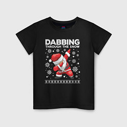 Футболка хлопковая детская Dabbing Santa, through the snow, цвет: черный