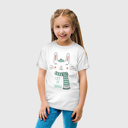 Детская футболка Let it snow, rabbit in green beret / Белый – фото 4