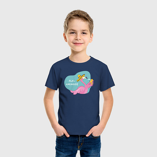 Детская футболка Фламинго - Flaamingos / Тёмно-синий – фото 3