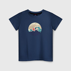 Футболка хлопковая детская Большие океанские волны и силуэт острова на закате, цвет: тёмно-синий