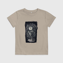 Футболка хлопковая детская Объемный космонавт, цвет: миндальный