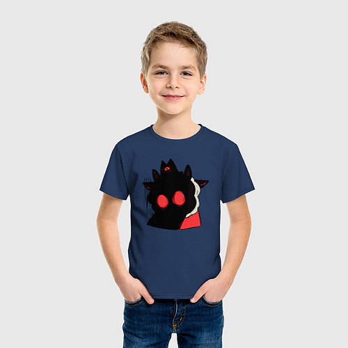 Детская футболка Cult of the Lamb - Овечка в испуге / Тёмно-синий – фото 3