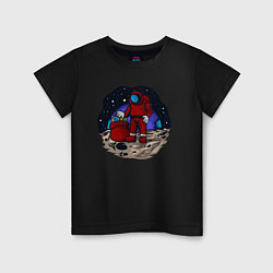 Футболка хлопковая детская Санта космонавт, цвет: черный