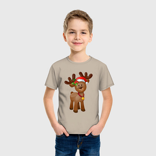 Детская футболка Новогодний олень с бубенчиком / Миндальный – фото 3