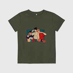 Футболка хлопковая детская Троица из бензопилы, цвет: меланж-хаки