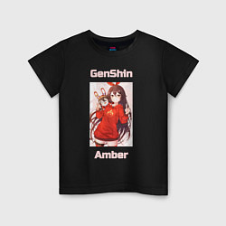 Футболка хлопковая детская Amber Genshin impact, цвет: черный