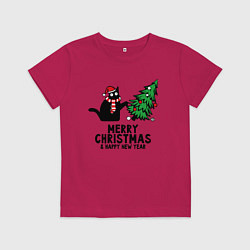 Детская футболка Кот роняет новогоднюю ёлку