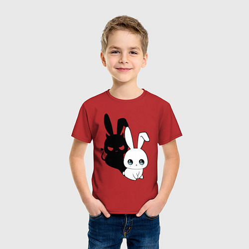 Детская футболка Милый кролик - ангелочек или дьяволёнок? / Красный – фото 3