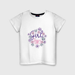 Футболка хлопковая детская Girl power flowers, цвет: белый