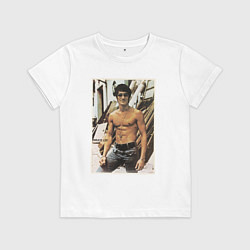 Футболка хлопковая детская Брюс Ли - ретро постер, цвет: белый