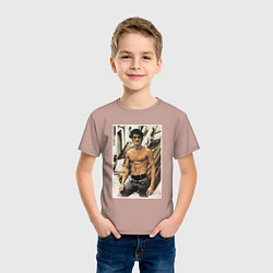 Футболка хлопковая детская Брюс Ли - ретро постер, цвет: пыльно-розовый — фото 2