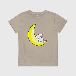 Футболка хлопковая детская Кролик на полумесяце, цвет: миндальный