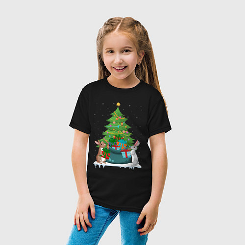 Детская футболка Кролики елка и мешок подарков / Черный – фото 4