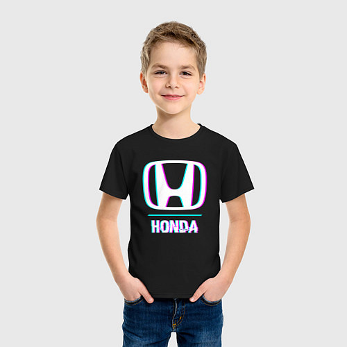 Детская футболка Значок Honda в стиле glitch / Черный – фото 3