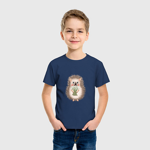 Детская футболка Ёжик с букетом ромашек / Тёмно-синий – фото 3