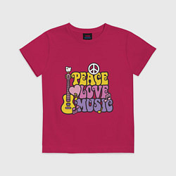 Футболка хлопковая детская Мир любовь и музыка, цвет: маджента