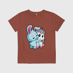 Футболка хлопковая детская Кролик и единорог, цвет: кирпичный