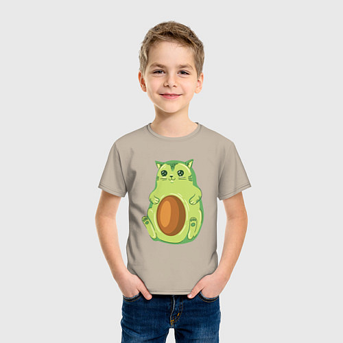 Детская футболка Каваи авокадо кот / Миндальный – фото 3