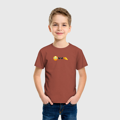 Детская футболка Смайлы - смущённый человек приспускает очки / Кирпичный – фото 3