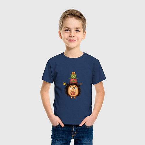 Детская футболка Ёжик с Новогодними подарками / Тёмно-синий – фото 3