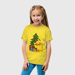 Футболка хлопковая детская Новогодний Пикачу и елка, цвет: желтый — фото 2