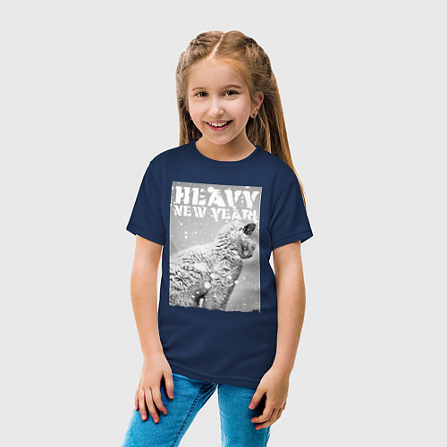 Детская футболка Heavy new year - драный уличный котяра / Тёмно-синий – фото 4