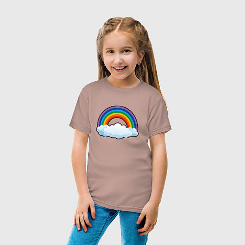 Детская футболка Мультяшная радуга с облаками / Пыльно-розовый – фото 4