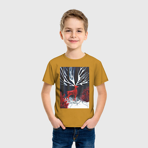 Детская футболка Красный олень с гиганскими рогами / Горчичный – фото 3