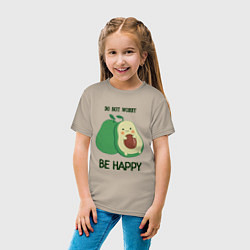 Футболка хлопковая детская Dont worry be happy - avocado, цвет: миндальный — фото 2