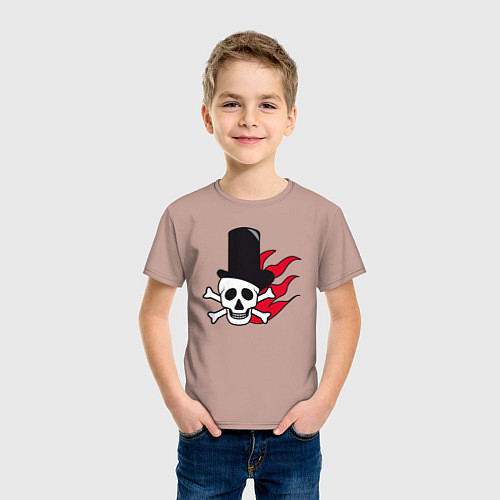 Детская футболка Череп в шляпе и в красном огне / Пыльно-розовый – фото 3