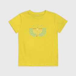 Детская футболка Золотая менора с синим цветочным узором