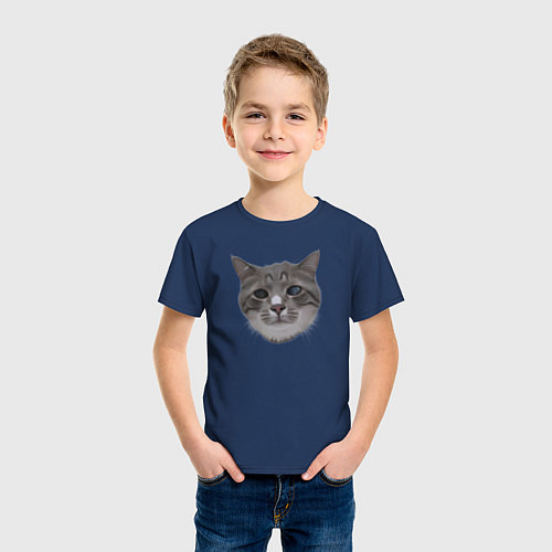 Детская футболка Кот Пушистик / Тёмно-синий – фото 3