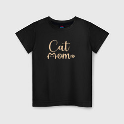 Футболка хлопковая детская Cat mom кошатница, цвет: черный